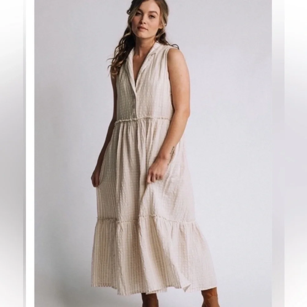 Free People Cream Textured gingham  Dress